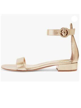 YDN Champagne Low Heeled Ankle Strap Sandals Open Toe Block Flat Shoes